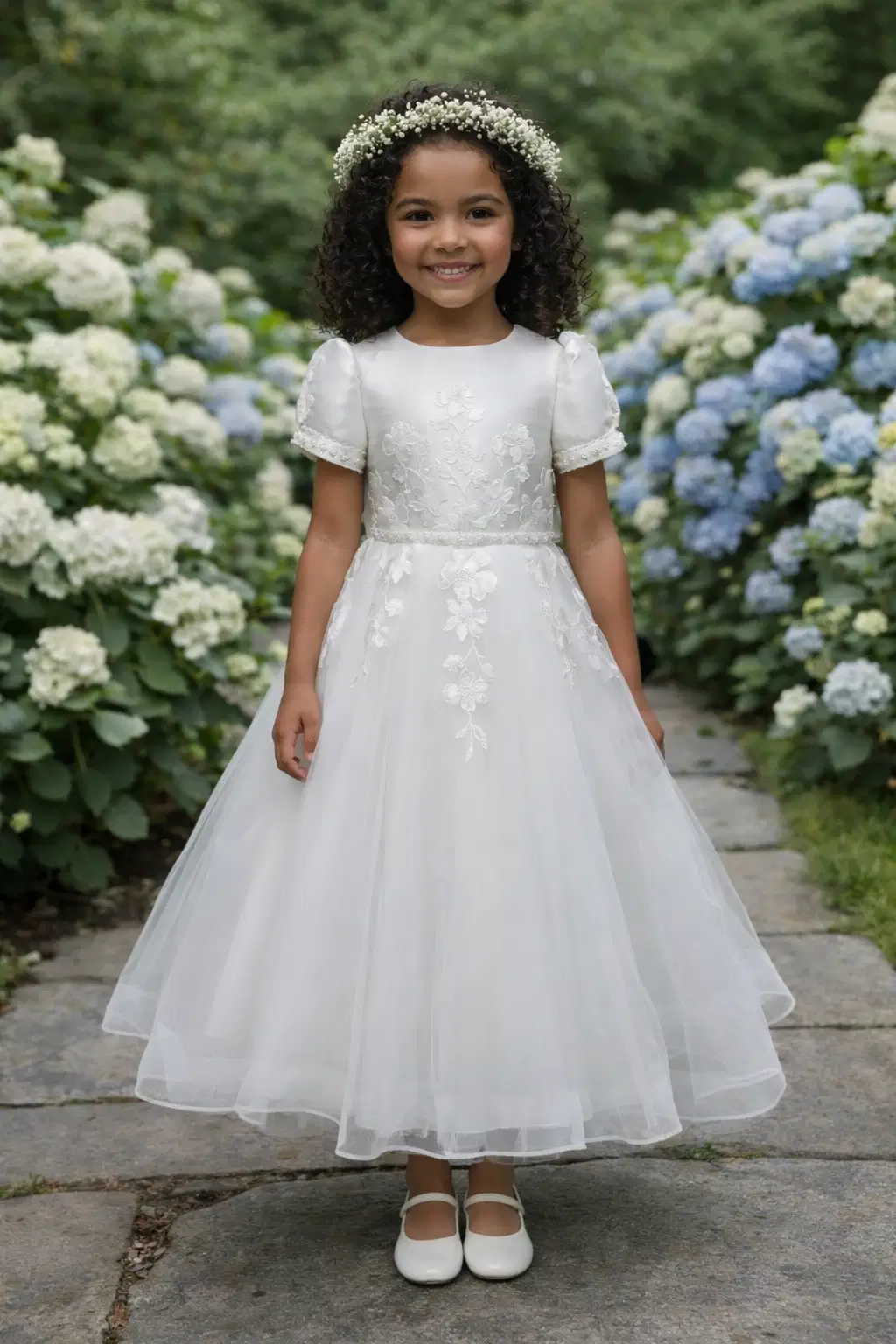 Girl in tiered white gown