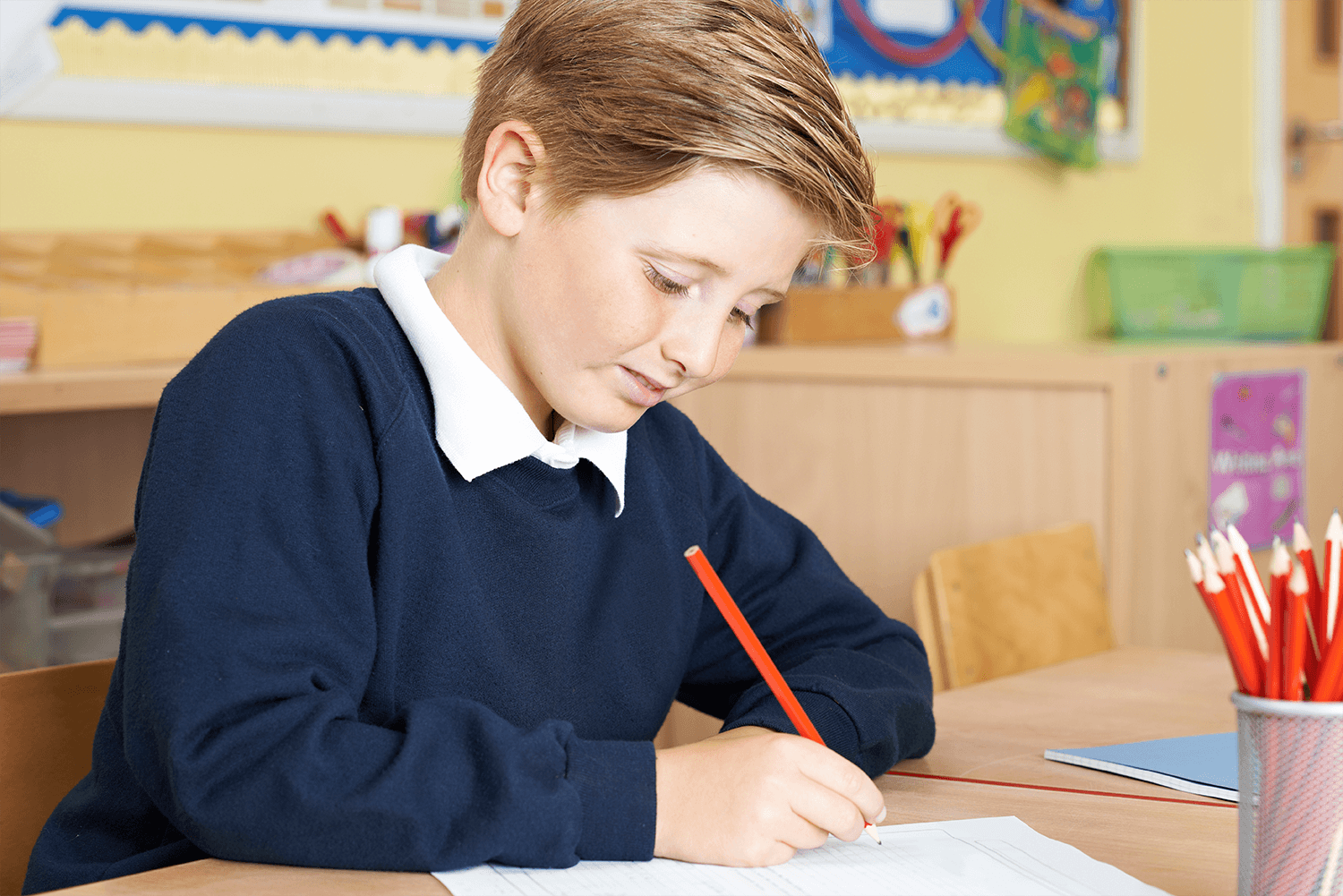 School Kid Writing