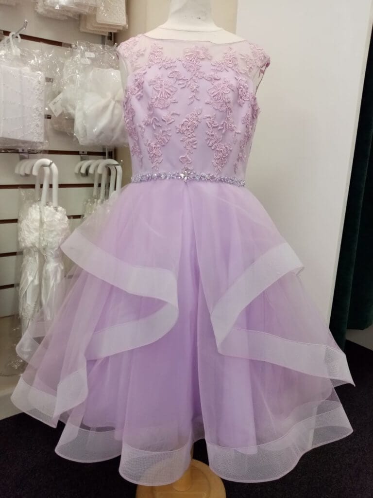 purple confirmation dresses