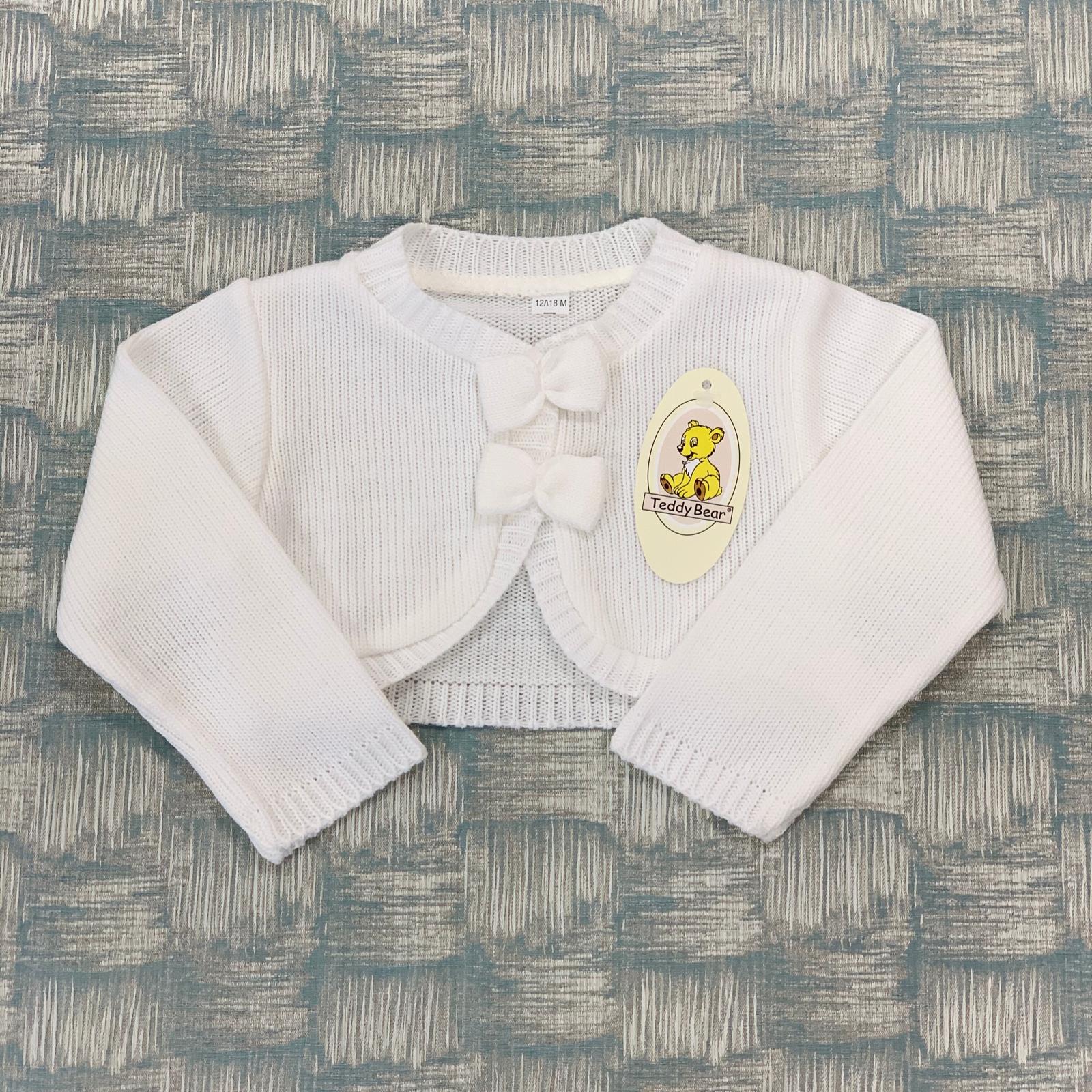 TEDDY BEAR BABY WHITE TWO BOW CARDI