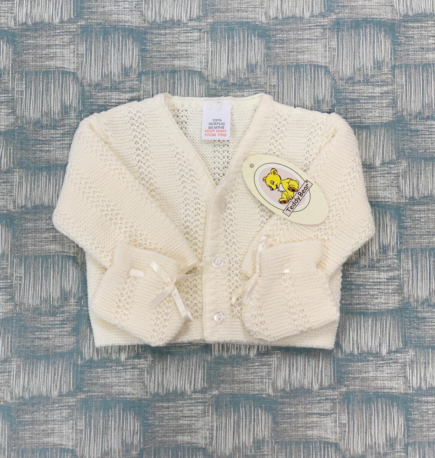 TEDDY BEAR IVORY CARDI WITH BOOTIES