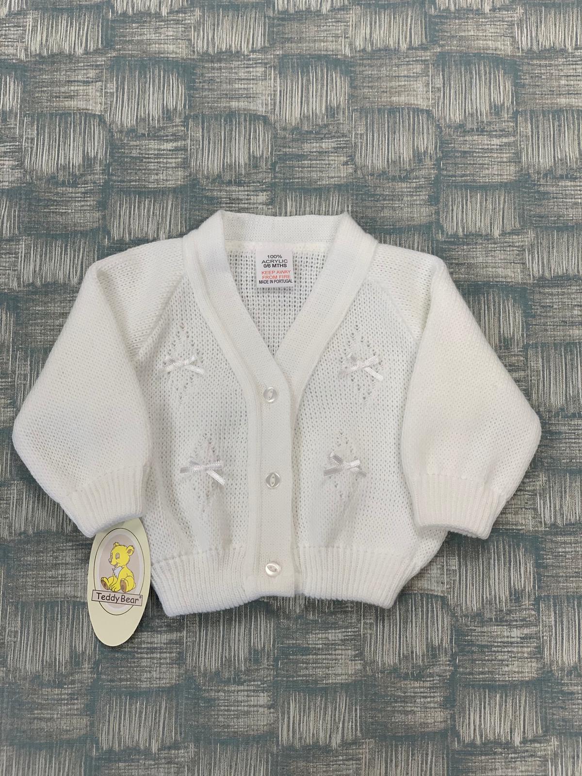 TEDDY BEAR WHITE FOUR BOW CARDI