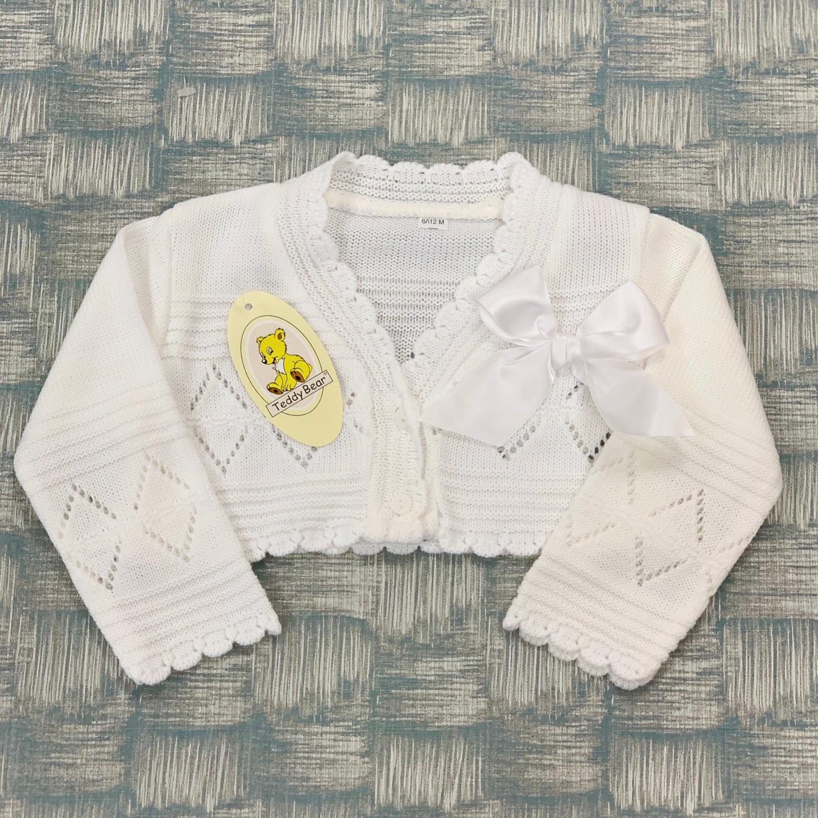 TEDDY BEAR WHITE SIDE BOW CARDI