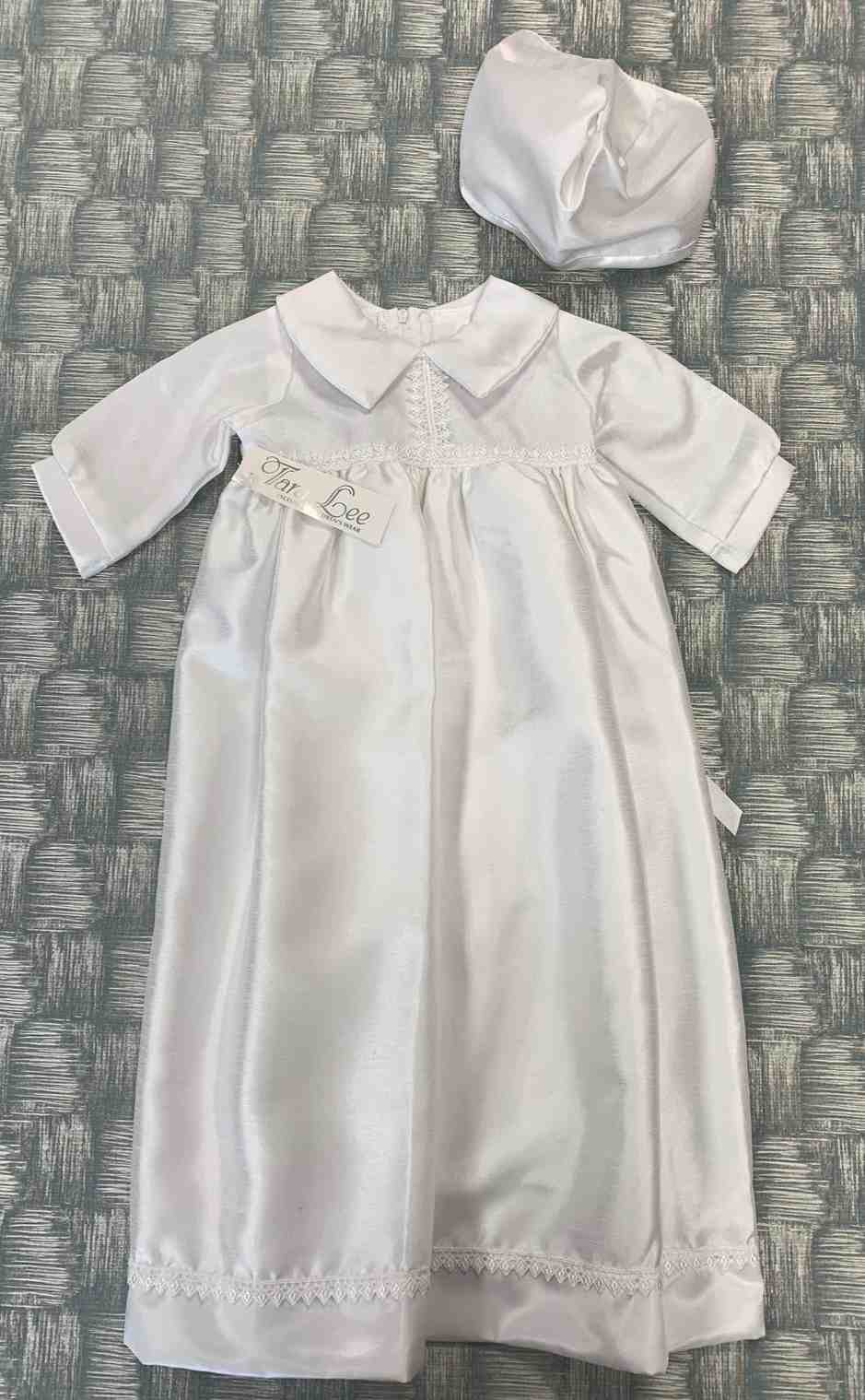 Satin christening gown with bonnet